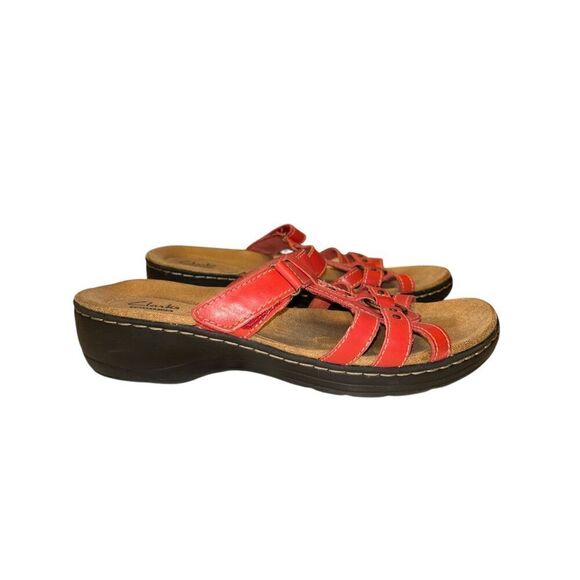 Clarks Collection Sandals Womens 10 M Lexi Jasmine Slides Leather Red - Picture 3 of 5